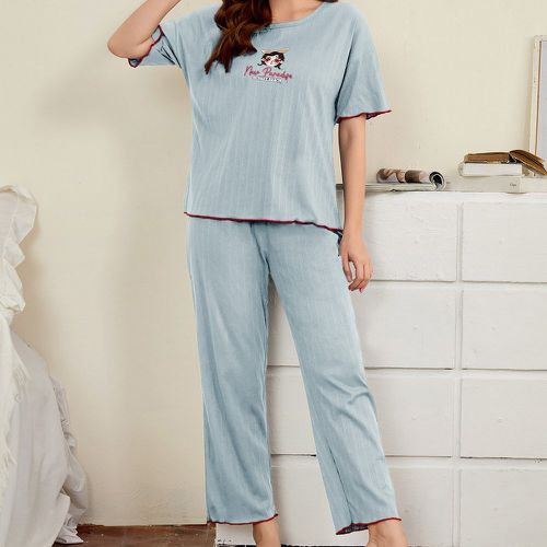 Ensemble de pyjama t-shirt figure et lettre manches courtes & Pantalon - SHEIN - Modalova