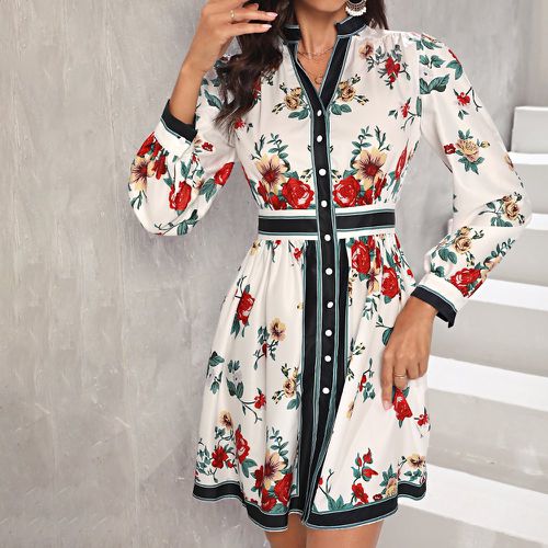 Robe chemise à imprimé floral à bouton manches bishop - SHEIN - Modalova