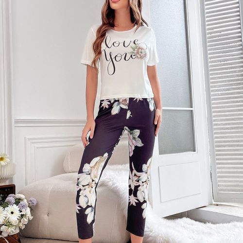 Ensemble de pyjama slogan et floral - SHEIN - Modalova