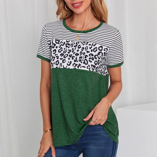 T-shirt à liséré contrastant à rayures léopard - SHEIN - Modalova