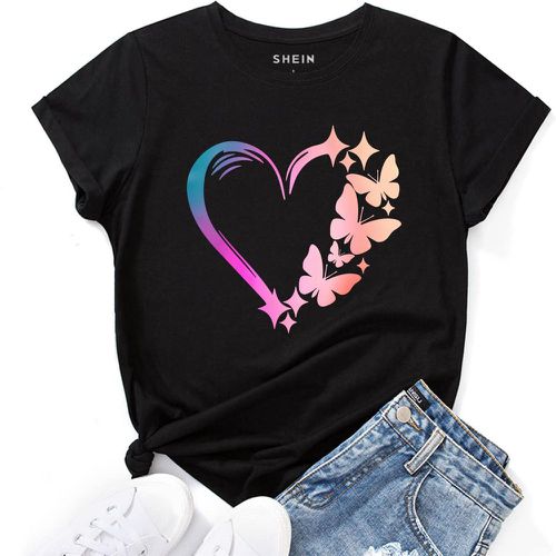 T-shirt à imprimé cœur et papillon - SHEIN - Modalova
