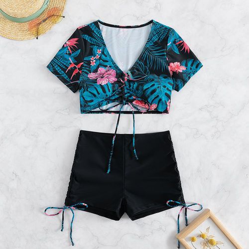 Bikini short à cordon à imprimé tropical - SHEIN - Modalova
