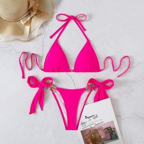 Bikini rose fluo à strass à nœud - SHEIN - Modalova