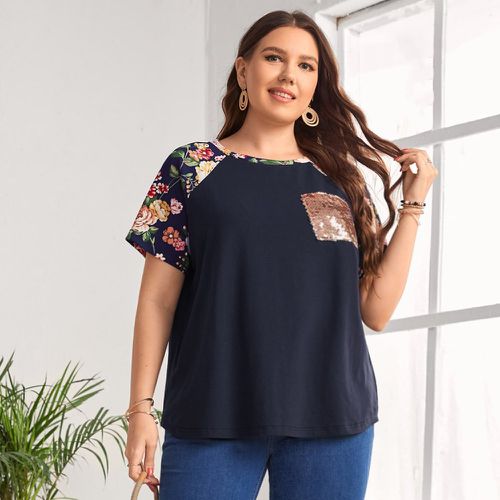 T-shirt à imprimé floral à paillettes manches raglan - SHEIN - Modalova