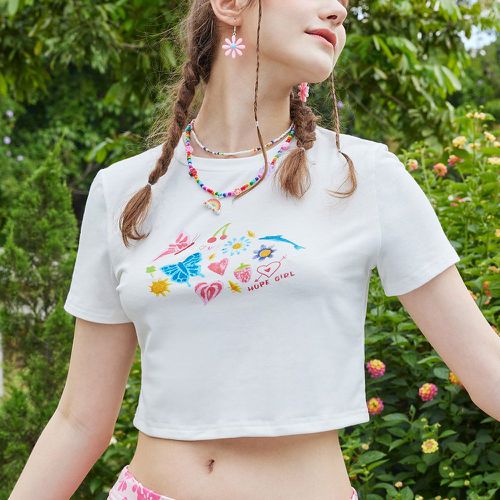 Pièce T-shirt court à imprimé papillon & cœur - SHEIN - Modalova