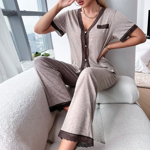 Ensemble de pyjama pantalon & top en dentelle à bouton - SHEIN - Modalova