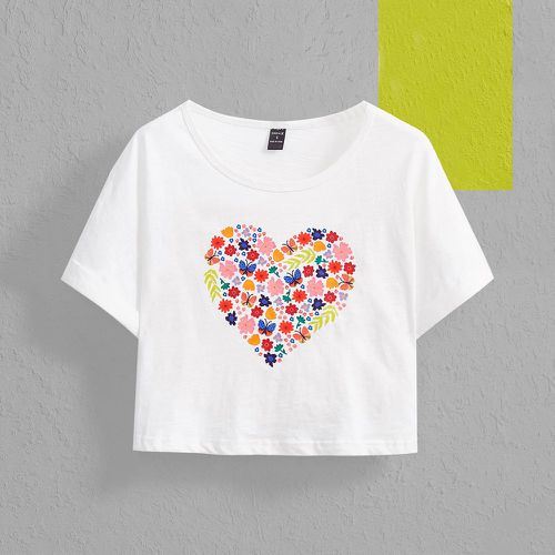 T-shirt court à imprimé floral et papillon - SHEIN - Modalova