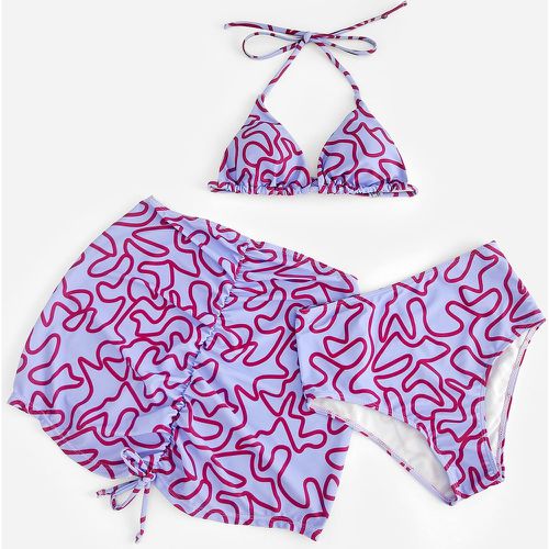 Pièces Bikini ras-du-cou à motif fluide & jupe de plage - SHEIN - Modalova