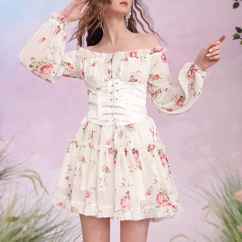 Robe à imprimé floral col bardot à nœud à plis - SHEIN - Modalova
