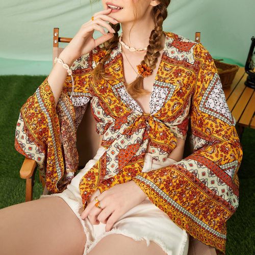 Blouse courte à imprimé foulard à nœud - SHEIN - Modalova