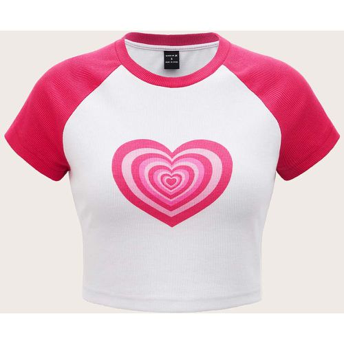 T-shirt à imprimé cœur à blocs de couleurs à manches raglan - SHEIN - Modalova