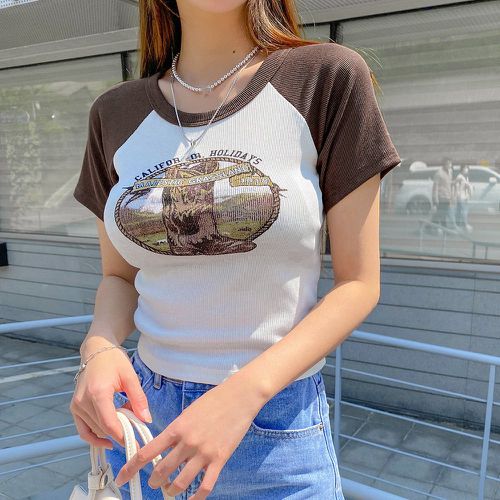 T-shirt court à lettres et botte contrastant à manches raglan - SHEIN - Modalova