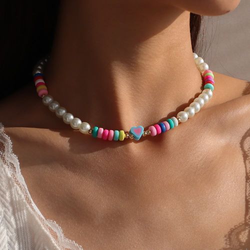 Collier à perles à détail cœur et fausse perle - SHEIN - Modalova