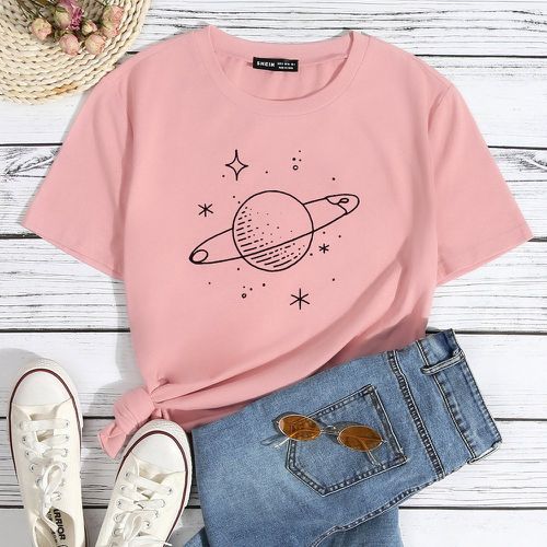 T-shirt à imprimé planète col rond - SHEIN - Modalova