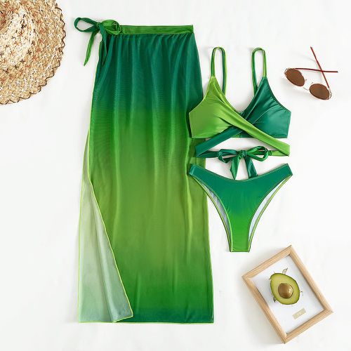 Bikini à blocs de couleurs croisé à nœud échancré & jupe de plage - SHEIN - Modalova