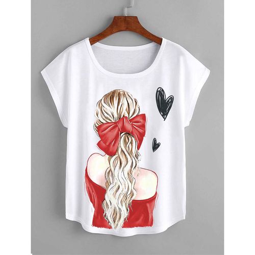T-shirt à imprimé cœur et figure manches chauve-souris - SHEIN - Modalova