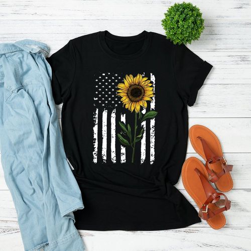 T-shirt drapeau américain & à imprimé floral - SHEIN - Modalova