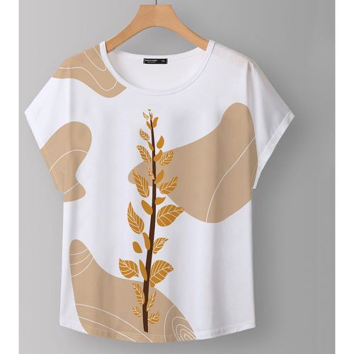 T-shirt à blocs de couleurs à imprimé plante manches chauve-souris - SHEIN - Modalova