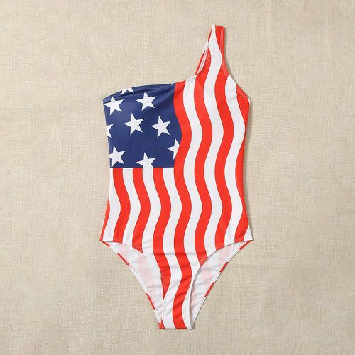 Maillot de bain une pièce à imprimé drapeau américain asymétrique - SHEIN - Modalova