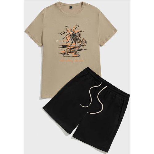 T-shirt à motif tropical et lettres & Short de sport - SHEIN - Modalova