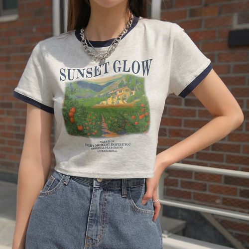 T-shirtss Liseré contrastant Casual Plantes Slogan - SHEIN - Modalova