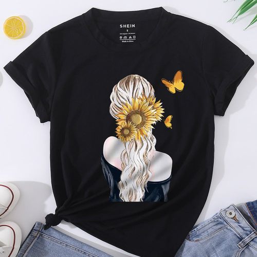 T-shirt à imprimé papillon et figure - SHEIN - Modalova