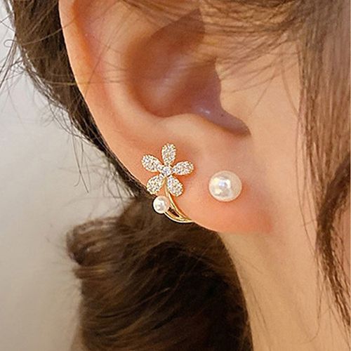 Boucles d'oreilles à strass fleur à fausse perle - SHEIN - Modalova
