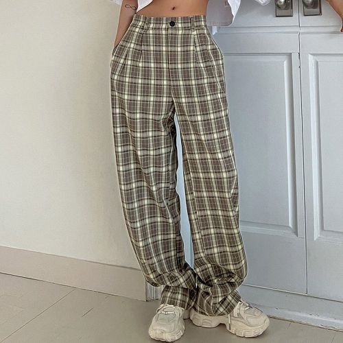 Pantalon en tartan à poche à détail plié - SHEIN - Modalova
