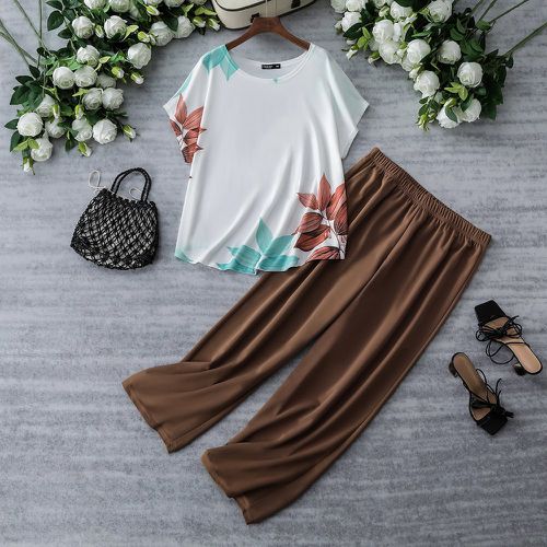 Pantalon & T-shirt à imprimé végétale manches chauve-souris - SHEIN - Modalova