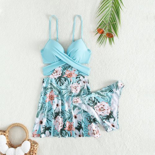 Bikini push-up à imprimé tropical croisé - SHEIN - Modalova