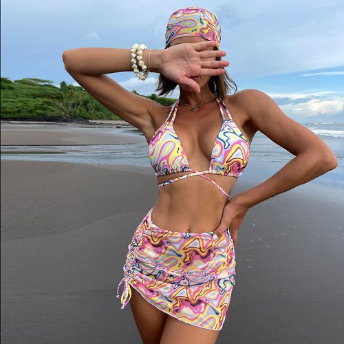 Bikini à motif fluide à cordon & jupe de plage & Bandana - SHEIN - Modalova