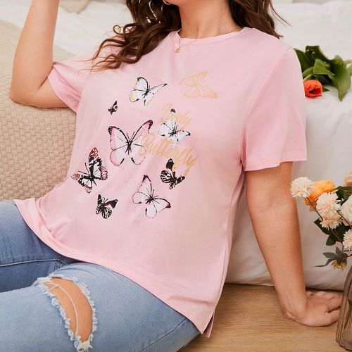 T-shirt à imprimé papillon et lettre - SHEIN - Modalova