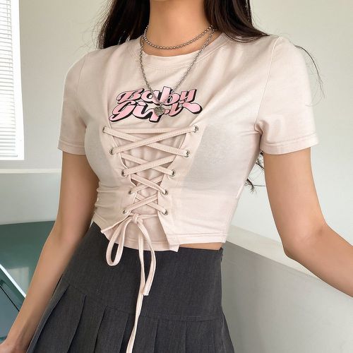 T-shirt court à lettres à œillets à lacets - SHEIN - Modalova