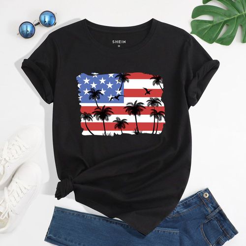 T-shirt à imprimé drapeau américain et palmier - SHEIN - Modalova