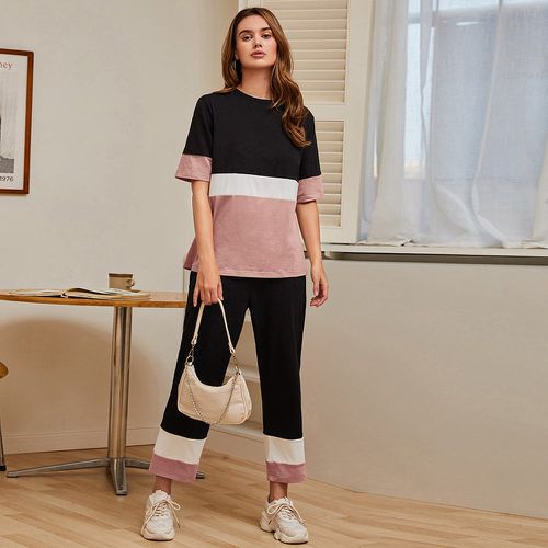 Ensemble Pantalon à blocs de couleurs & T-shirt - SHEIN - Modalova