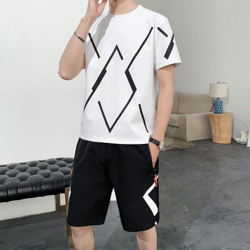T-shirt à imprimé géométrique & Short zippé - SHEIN - Modalova