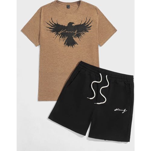 T-shirt à motif d'aigle et de lettre & Short de sport à cordon - SHEIN - Modalova