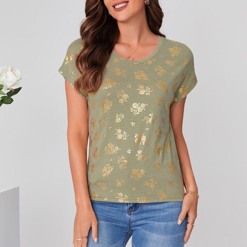 T-shirt floral d'or manches chauve-souris - SHEIN - Modalova