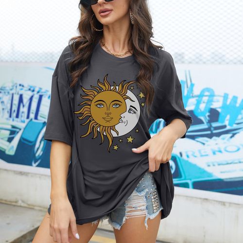 T-shirt oversize à imprimé étoile et lune et soleil - SHEIN - Modalova