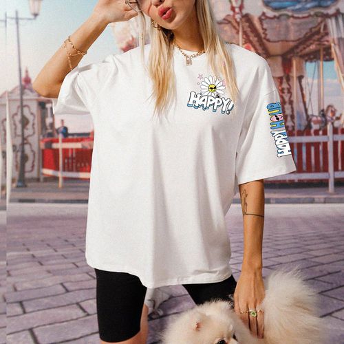 Pièce T-shirt à imprimé lettre et floral - SHEIN - Modalova