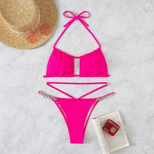 Bikini rose fluo à strass découpe ras-du-cou - SHEIN - Modalova