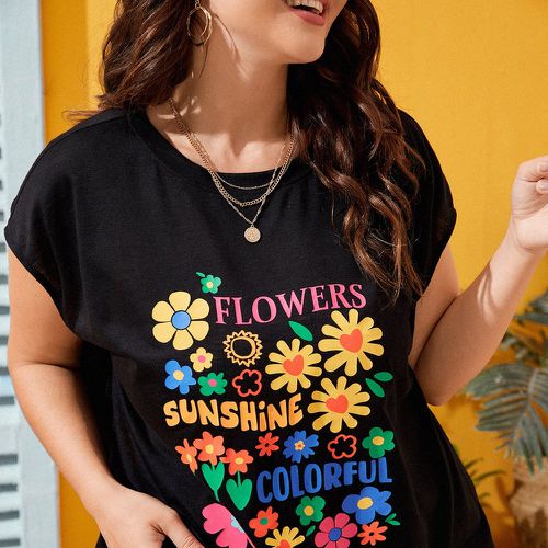 T-shirt à imprimé lettre et floral manches chauve-souris - SHEIN - Modalova