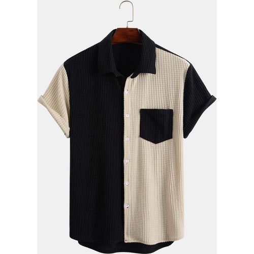 Chemise à blocs de couleurs patch à poche asymétrique en velours côtelé - SHEIN - Modalova