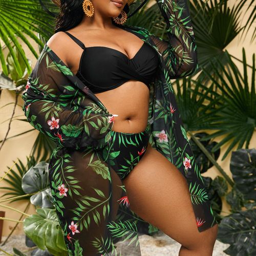 Pièces Bikini taille haute à imprimé tropical & Kimono - SHEIN - Modalova
