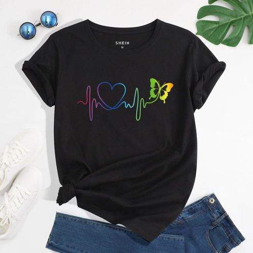 T-shirt à imprimé papillon et cœur - SHEIN - Modalova