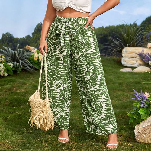 Pantalon ample à imprimé tropical ceinturé - SHEIN - Modalova