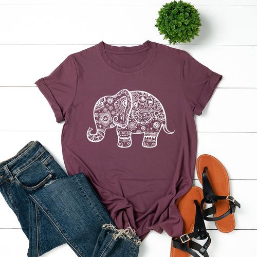 T-shirt à imprimé floral et éléphant - SHEIN - Modalova