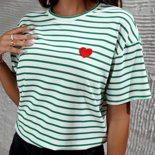 T-shirt cœur à applique à rayures - SHEIN - Modalova
