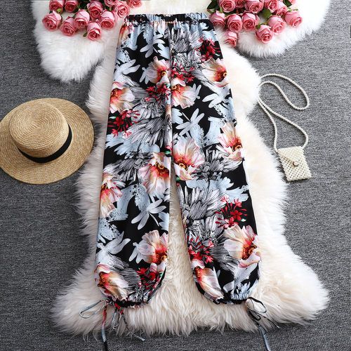 Pantalon trapèze à imprimé floral - SHEIN - Modalova