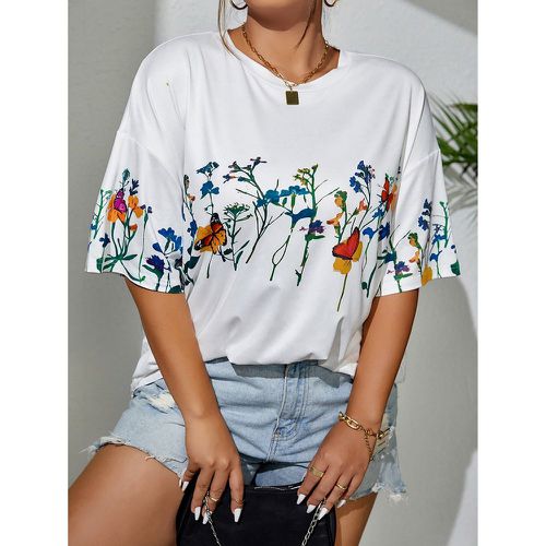 T-shirt à imprimé papillon et floral - SHEIN - Modalova